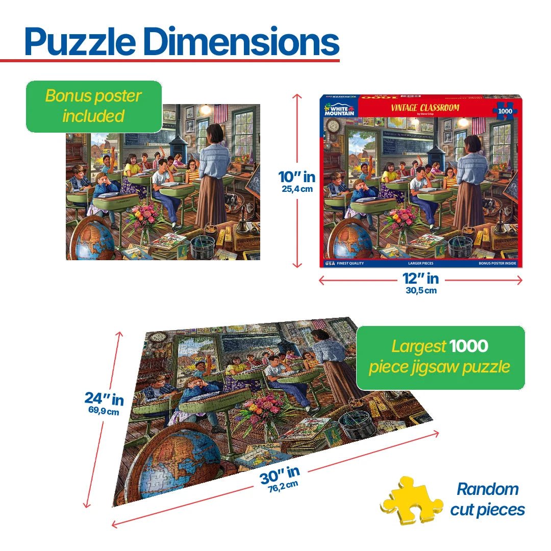 1000 Piece Jigsaw Puzzle - Vintage Classroom (1978pz) – White 1000 Piece Jigsaw Puzzle - Vintage Classroom (1978pz) – White